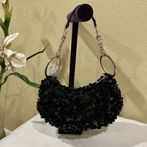 Black Sequin Shoulder Bag With Silver Details NWT